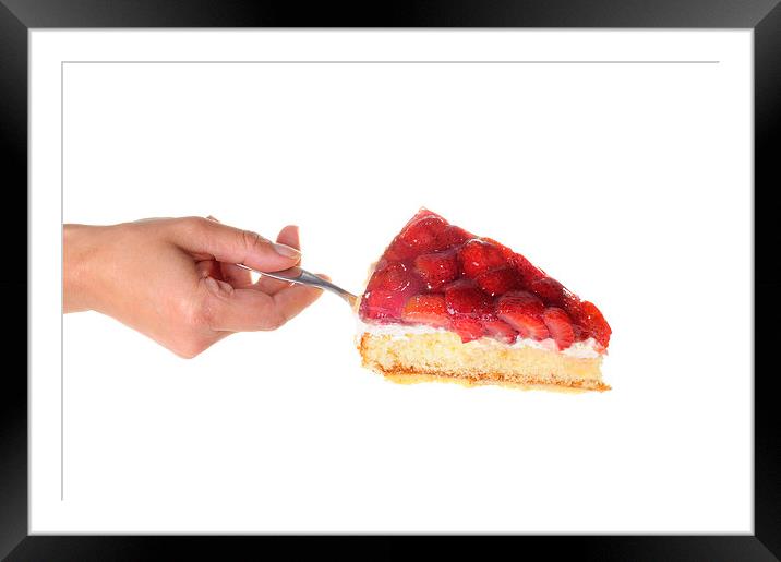 Hand serving a Strawberry cake Framed Mounted Print by Matthias Hauser