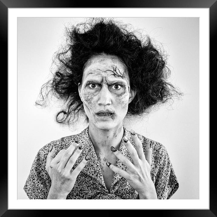  Zombie woman portrait black and white Framed Mounted Print by Matthias Hauser
