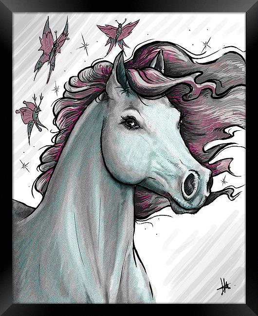 Digital Horse & Butterly Drawing Framed Print by Heather Wise