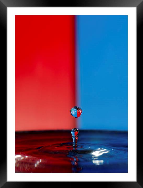 Water Droplet Red/Blue Framed Mounted Print by Jade Wylie