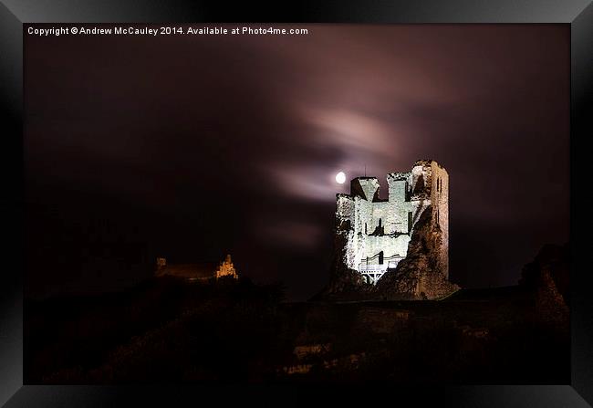 Moon Behind The Castle Framed Print by Andrew McCauley