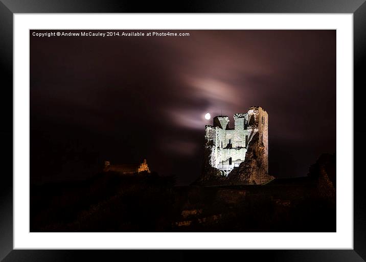 Moon Behind The Castle Framed Mounted Print by Andrew McCauley