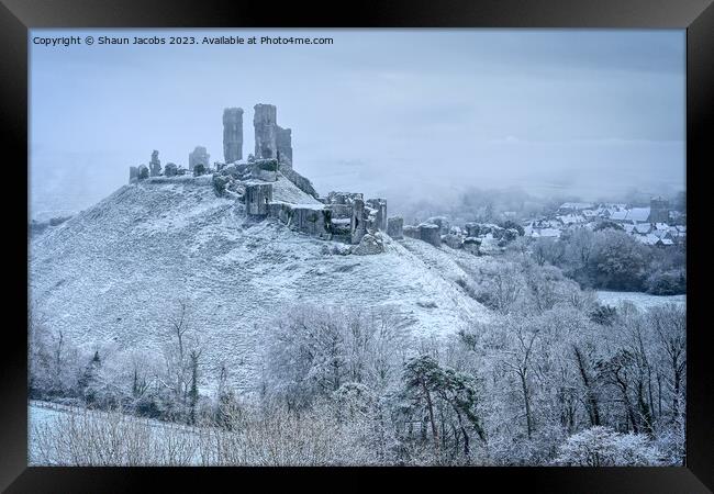 Corfe Castle Frozen in time  Framed Print by Shaun Jacobs