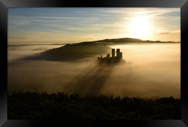 Corfe castle in the mist                     Framed Print by Shaun Jacobs