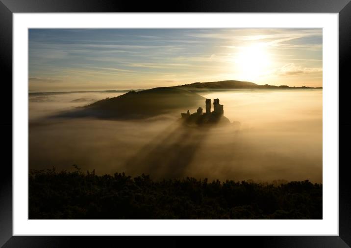 Corfe castle in the mist                     Framed Mounted Print by Shaun Jacobs