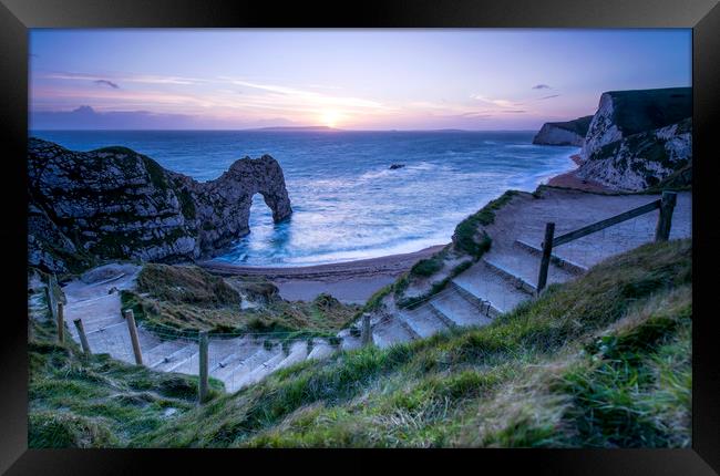 Durdle Door Sunset  Framed Print by Shaun Jacobs