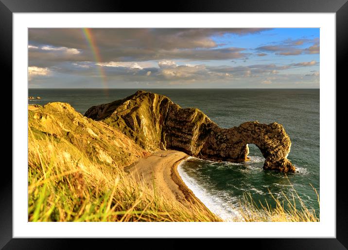 Durdle Door rainbow Framed Mounted Print by Shaun Jacobs