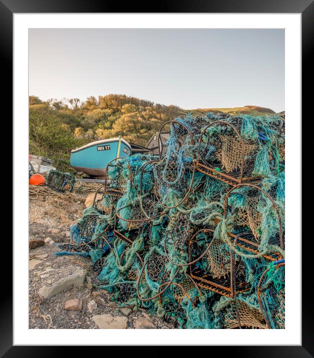 Fishing boat and lobster pots  Framed Mounted Print by Shaun Jacobs