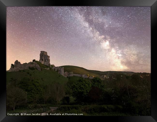Corfe castle milky way  Framed Print by Shaun Jacobs