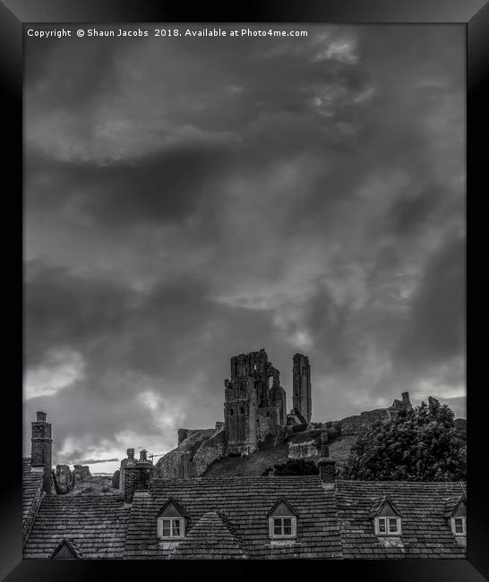 Stormy sky’s over Corfe Castle  Framed Print by Shaun Jacobs
