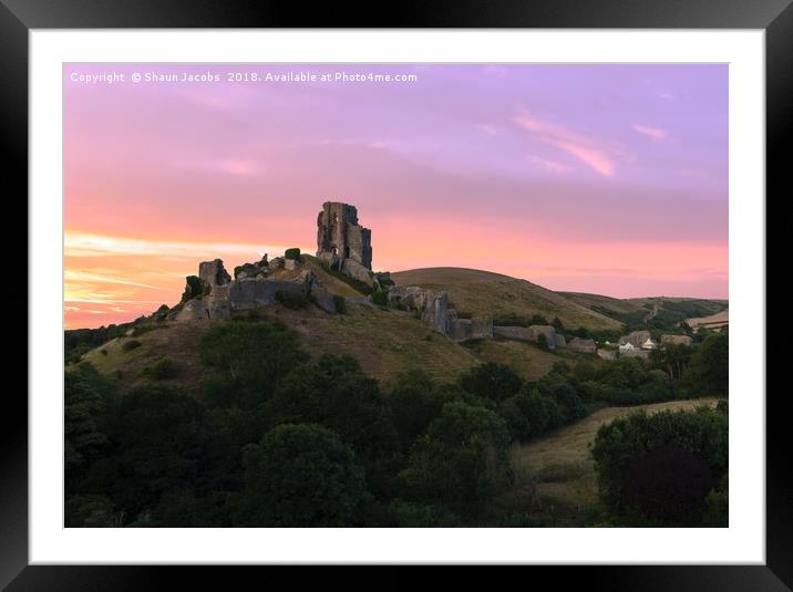 Sunset over Corfe Castle  Framed Mounted Print by Shaun Jacobs