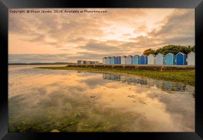 Beach huts reflections  Framed Print by Shaun Jacobs