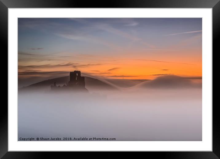 Rolling fog at Corfe Castle  Framed Mounted Print by Shaun Jacobs