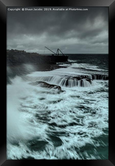 Rough seas in Portland, Dorset  Framed Print by Shaun Jacobs