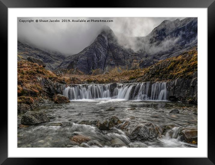 Fairy Pools waterfall on a moody morning  Framed Mounted Print by Shaun Jacobs