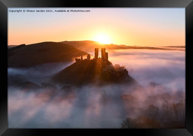 Corfe castle sun burst cloud inversion  Framed Print by Shaun Jacobs