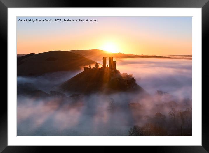 Corfe castle sun burst cloud inversion  Framed Mounted Print by Shaun Jacobs