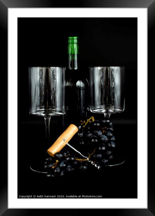 still life bottle of wine two. glasses and grapes  Framed Mounted Print by keith hannant