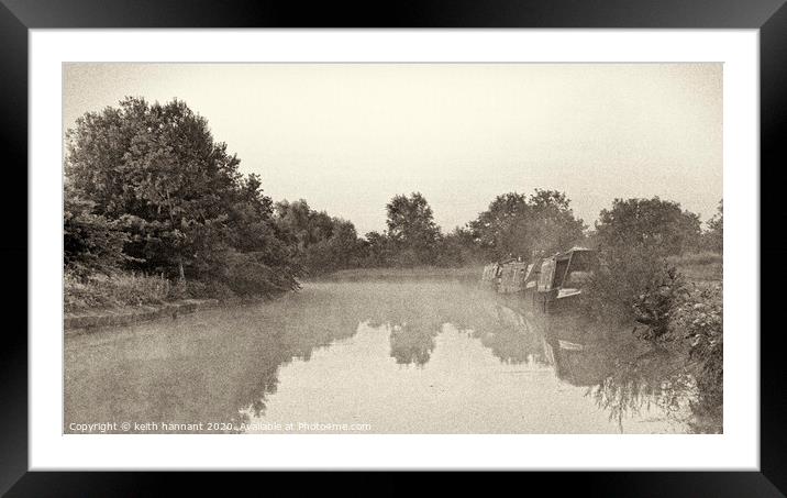 narrowboats in the mist Framed Mounted Print by keith hannant
