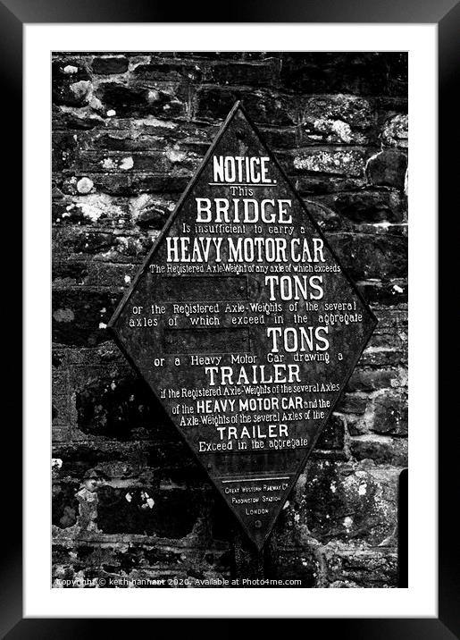 bridge weight plaque on the monmonth & brecon cana Framed Mounted Print by keith hannant