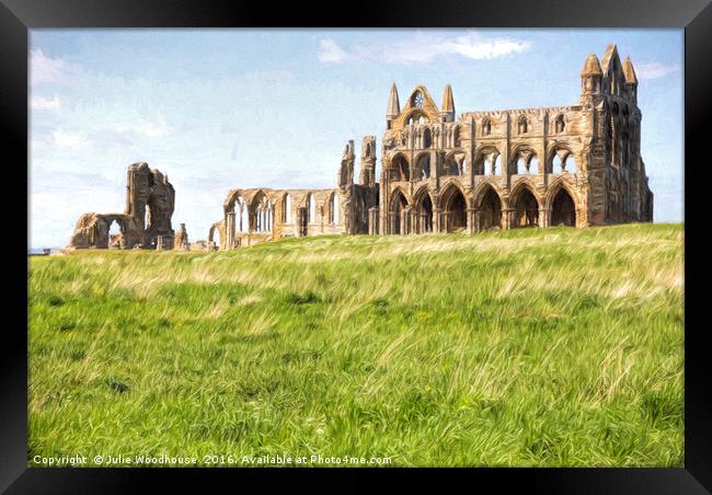 Whitby Abbey Framed Print by Julie Woodhouse