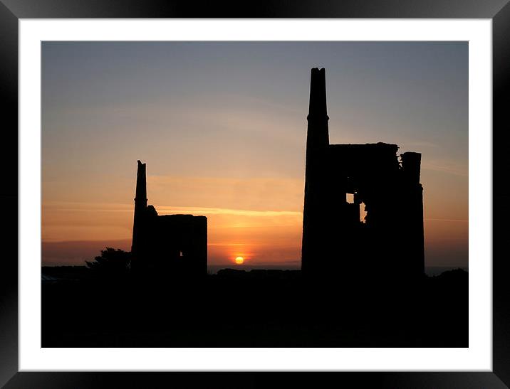 Cornish tin mines at sunset Framed Mounted Print by John Keates