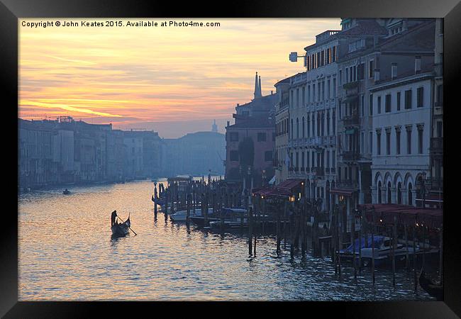 gondoliers on the grand Canal evening time with th Framed Print by John Keates