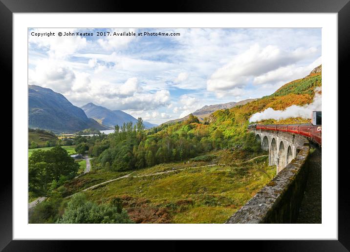 A steam engine going over the Glenfinnan Viaduct  Framed Mounted Print by John Keates
