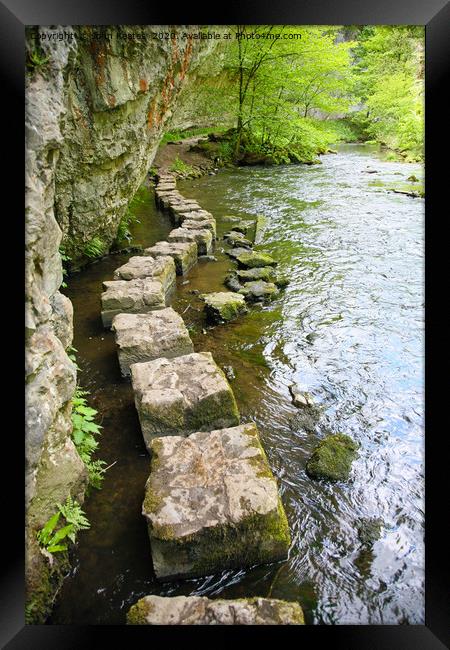 Stepping stones at Chee Dale, River Wye  Framed Print by John Keates