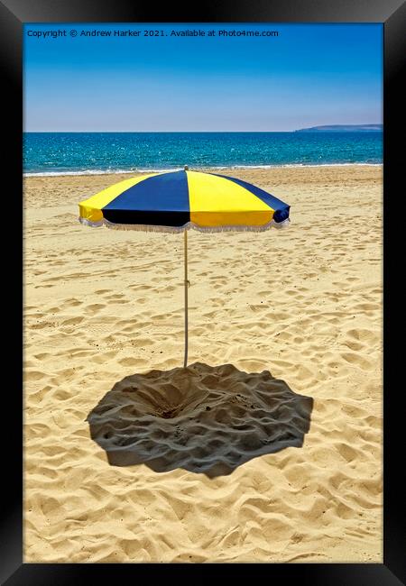 A Sun Umbrella on Bournemouth Beach, Dorset, UK Framed Print by Andrew Harker