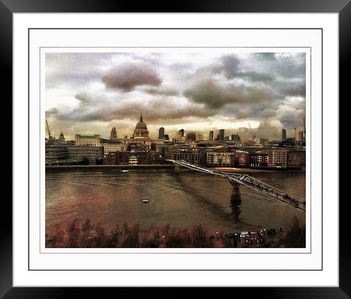  Millenium Bridge to the city Framed Mounted Print by sylvia scotting