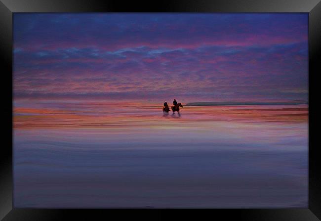Lone Riders at sunset Framed Print by sylvia scotting