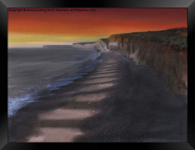  Sunset over beach head sussex  Framed Print by sylvia scotting