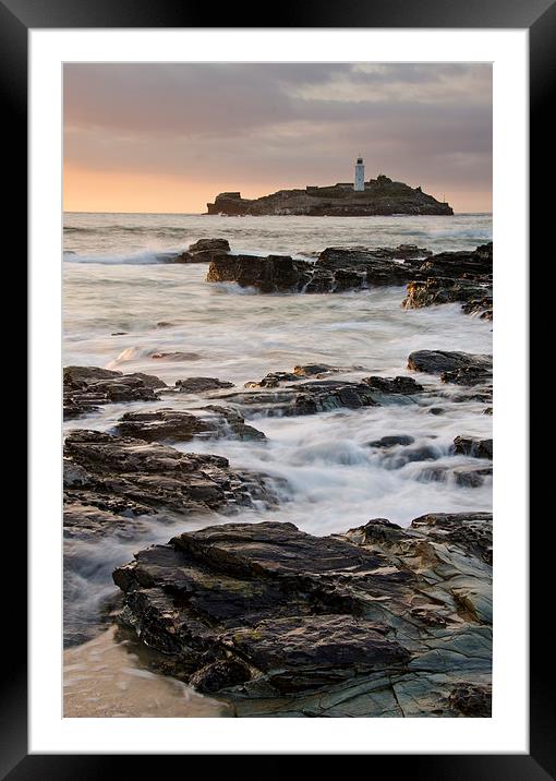 Godrevy lighthouse, Cornwall Framed Mounted Print by David Stephens