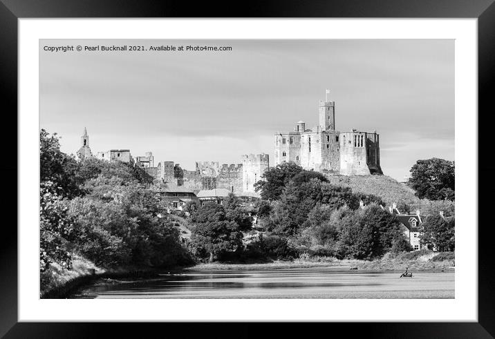 Warkworth Castle Northumberland in Monochrome Framed Mounted Print by Pearl Bucknall
