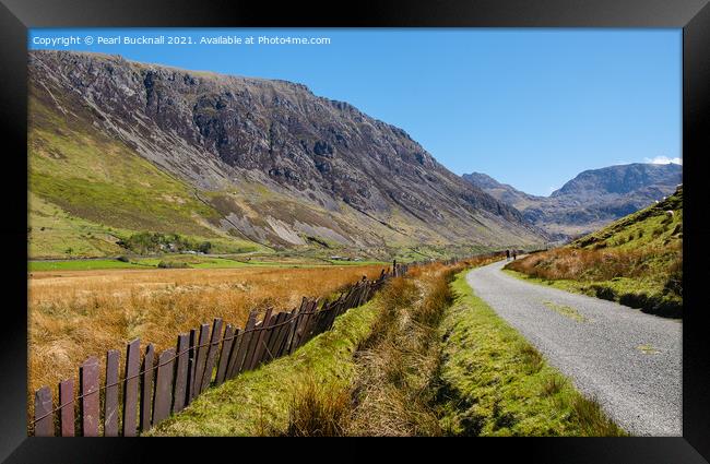 Leading to Ogwen in Nant Ffrancon Valley Snowdonia Framed Print by Pearl Bucknall