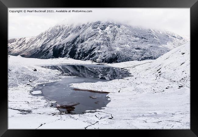 Snow in Cwm Idwal in Snowdonia Wales Framed Print by Pearl Bucknall