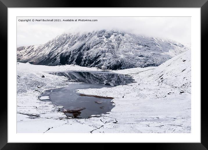 Snow in Cwm Idwal in Snowdonia Wales Framed Mounted Print by Pearl Bucknall