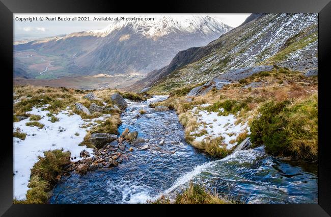 A Mountain Steam Cwm Cneifion Snowdonia Wales Framed Print by Pearl Bucknall