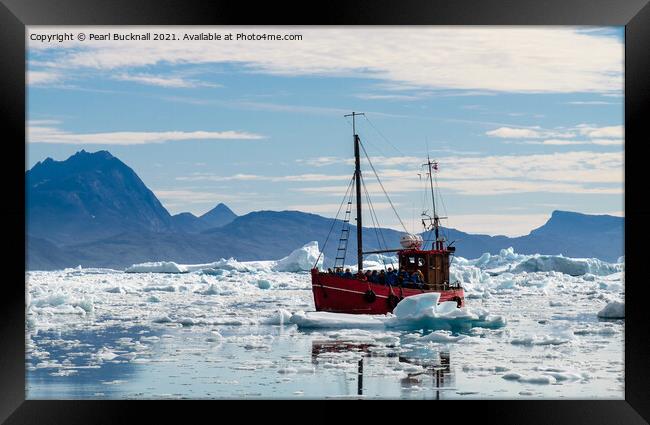 Boat in Ice Floe in Tunulliarfik Fjord Greenland Framed Print by Pearl Bucknall