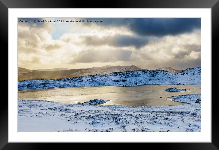 Lake and Mountains in Winter Snowdonia Wales Framed Mounted Print by Pearl Bucknall