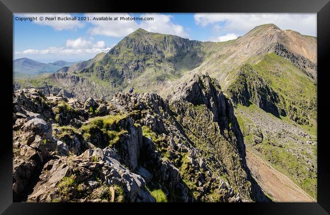 Crib Goch and Snowdon in Snowdonia  Framed Print by Pearl Bucknall