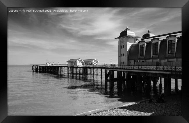 Penarth Pier South Wales Coast Black and White Framed Print by Pearl Bucknall