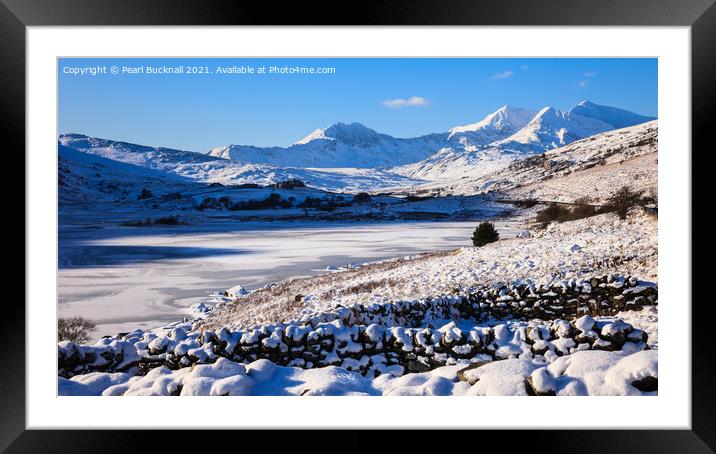 Snowdon Panorama in Winter Snow Snowdonia Framed Mounted Print by Pearl Bucknall