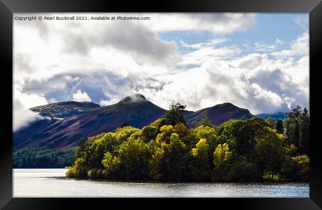 Cat Bells and Derwent Isle across Derwentwater  Framed Print by Pearl Bucknall