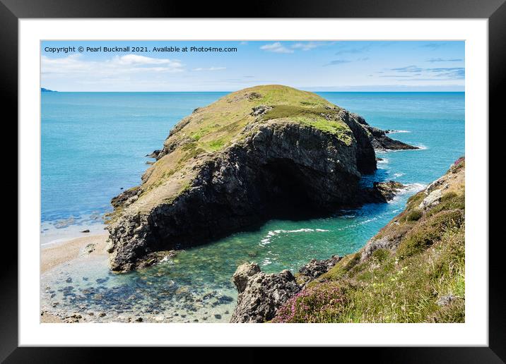 Ynys y Fydlyn Rock Island Anglesey Coast Framed Mounted Print by Pearl Bucknall