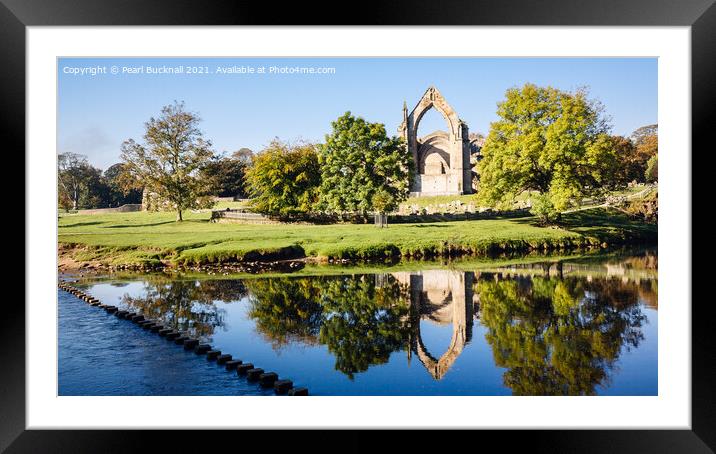Bolton Abbey Reflections Yorkshire Dales pano Framed Mounted Print by Pearl Bucknall