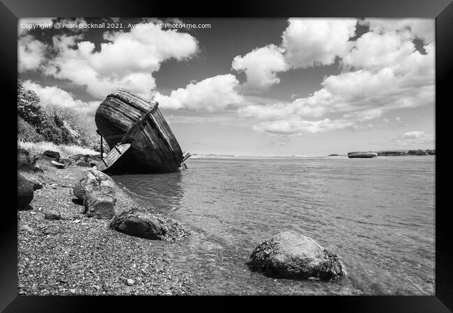 Traeth Dulas Ship Wreck Anglesey Black and White Framed Print by Pearl Bucknall