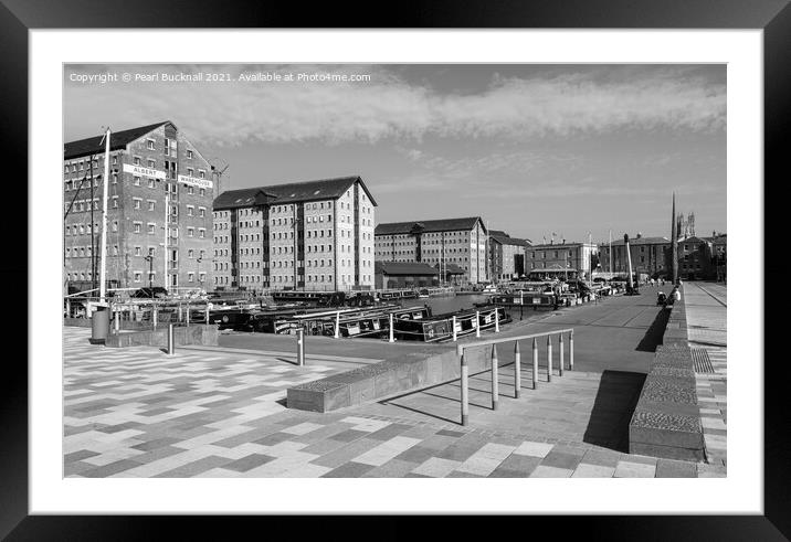 Victoria Dock in Gloucester Docks Black and White Framed Mounted Print by Pearl Bucknall