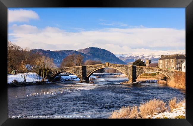 Llanrwst Bridge and Conwy River in Winter Framed Print by Pearl Bucknall